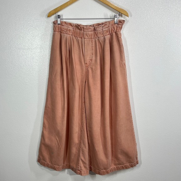Pilcro Anthropologie Peach Culotte Wide Leg Cropped Paperbag Jeans Medium Rust - Picture 2 of 11